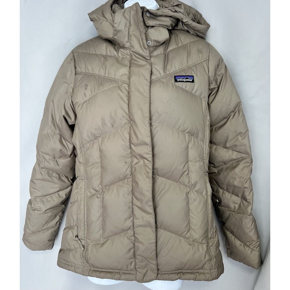 Patagonia Down With It Jacket Womens Small Brown Hooded Quilted Puffer